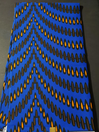 Blue, Orange and Black African Ankara Fabric