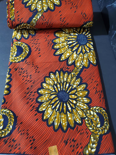 Orange and Navy African Ankara Fabric
