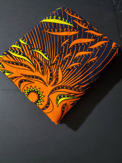 Navy and Orange African Ankara Fabric