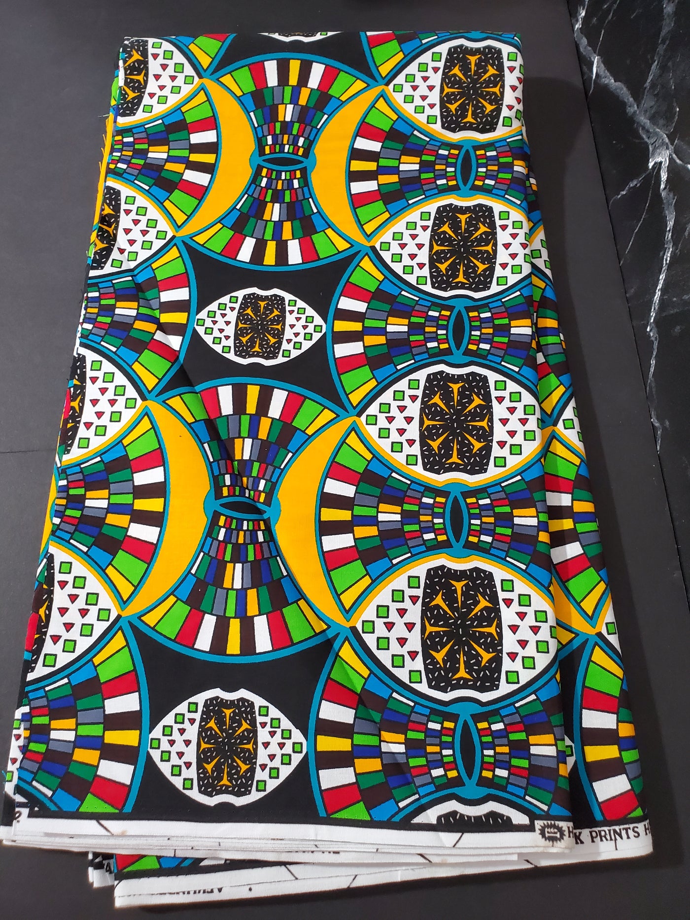 Green and White Multicolor African Ankara Fabric