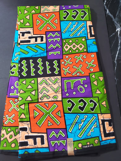 Green and Orange Tribal African Ankara Fabric