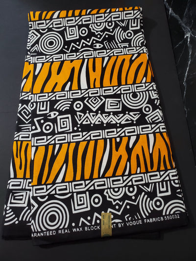 Black, White and Yellow Tribal African Ankara Fabric