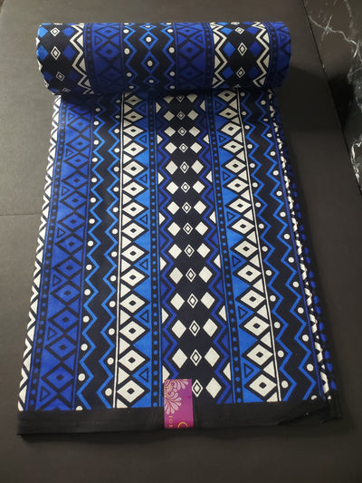 Blue and White African Ankara Fabric