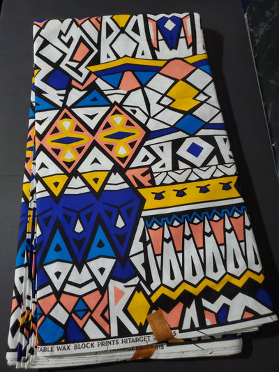 White and Blue TribalAfrican Ankara Print Fabric