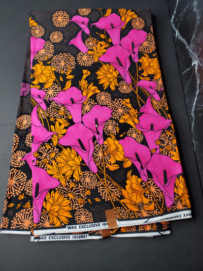 Black and Pink African Ankara Fabric