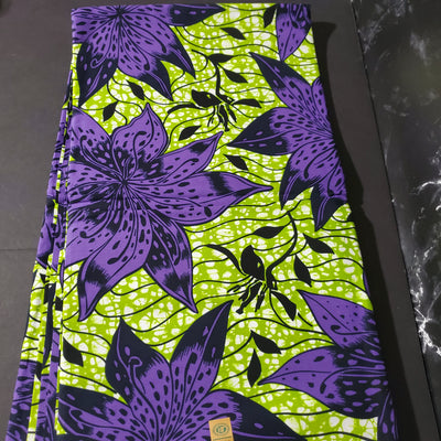 Green and Purple African Ankara Print Fabric