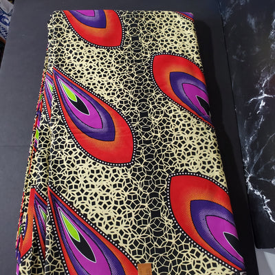 Ivory and Red African Ankara Print Fabric