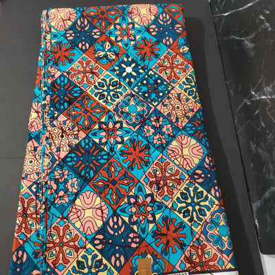 Teal and Coral African Ankara Fabric