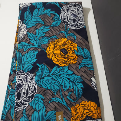 Teal and Black African Ankara Print Fabric