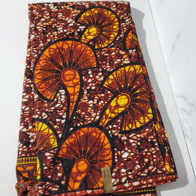 Brown and Orange African Ankara Print Fabric