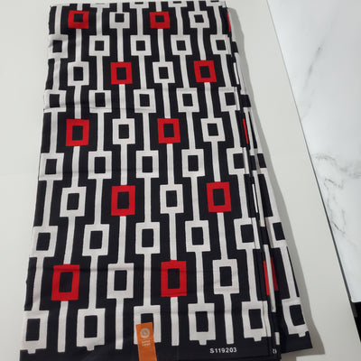 White, Black and Red African Ankara Fabric