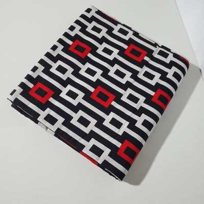 White, Black and Red African Ankara Fabric