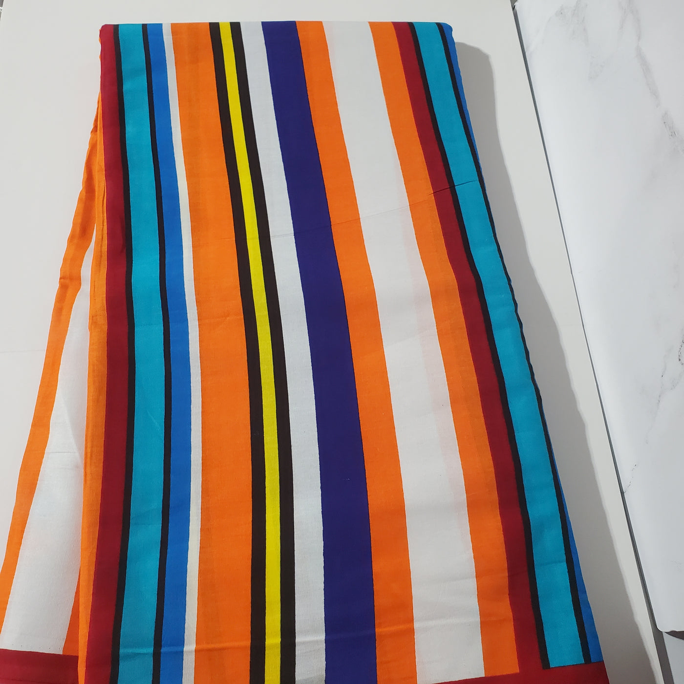 White and Orange Striped African Ankara Fabric
