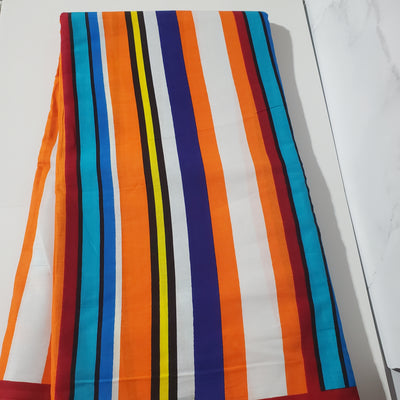 White and Orange Striped African Ankara Fabric