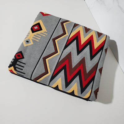 Gray and Red Tribal African Ankara Print Fabric