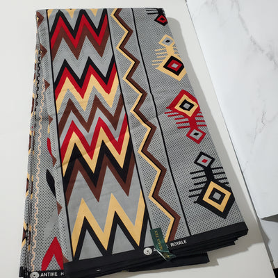 Gray and Red Tribal African Ankara Print Fabric