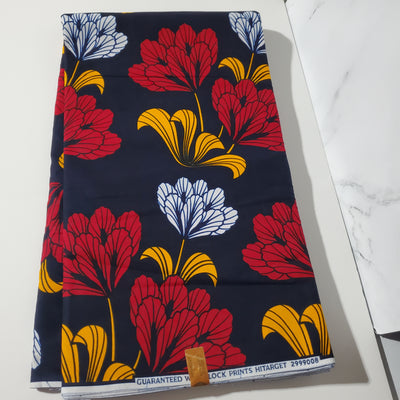 Navy and Red African Ankara Fabric