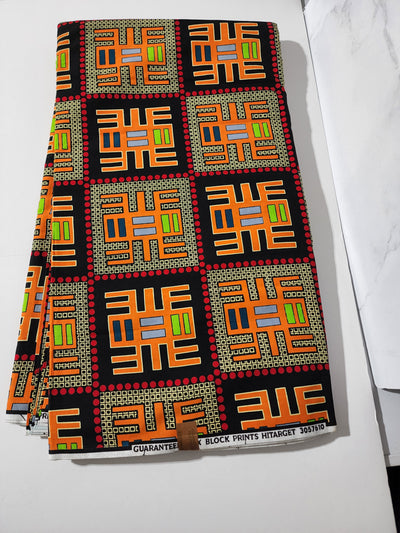 Black and Orange Tribal African Ankara Fabric