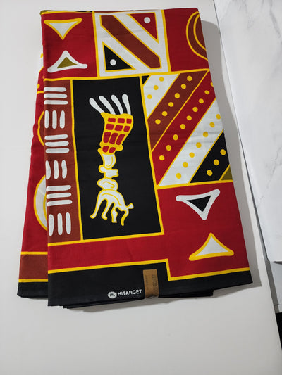 Red, Black and Gold Tribal African Ankara Fabric