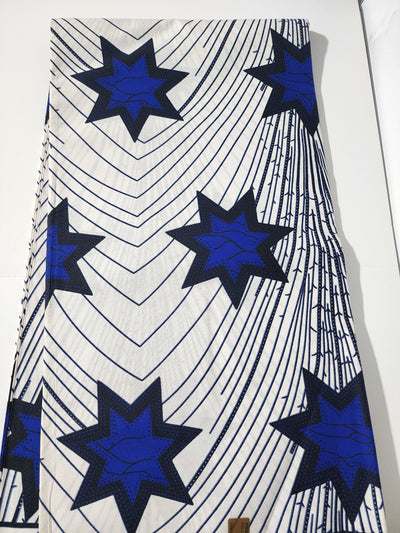 White and Blue African Ankara Fabric