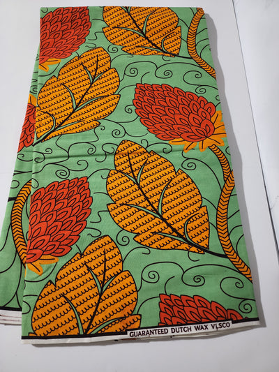 Green and Orange Ankara Print Fabric, ACS0077