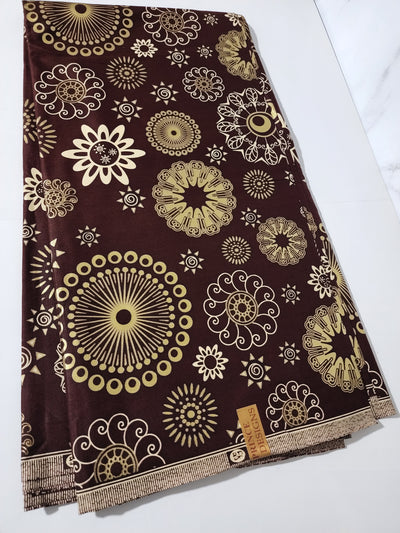 Wine Java Gold Ankara Fabric, ACS0116