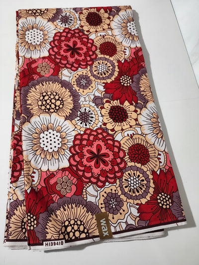 Peach and Red Ankara Fabric, ACS0126