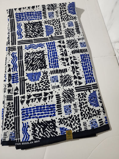 Blue and White Tribal Ankara Fabric, ACS0246