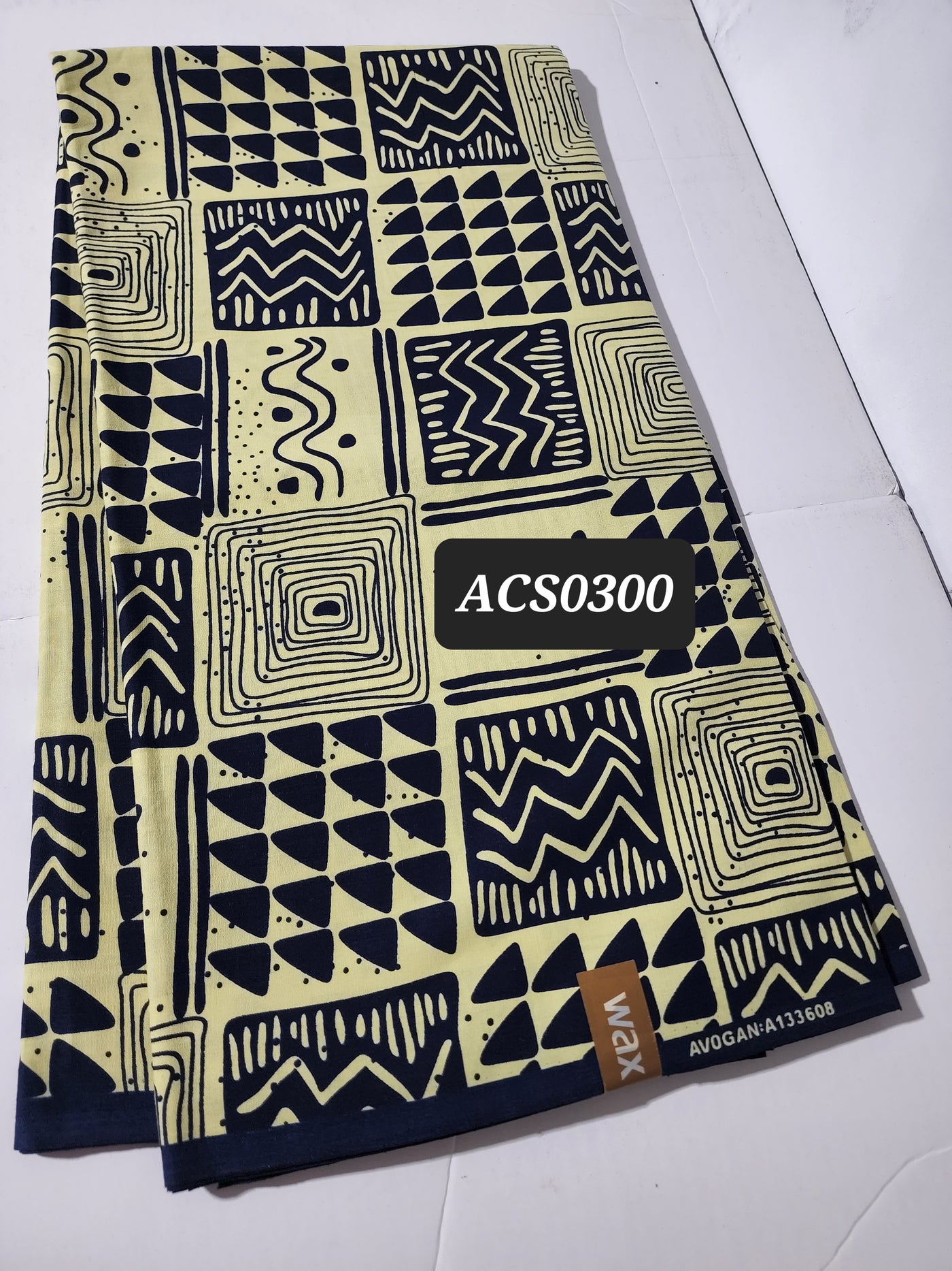 Cream and Navy Tribal Ankara Fabric, ACS0300