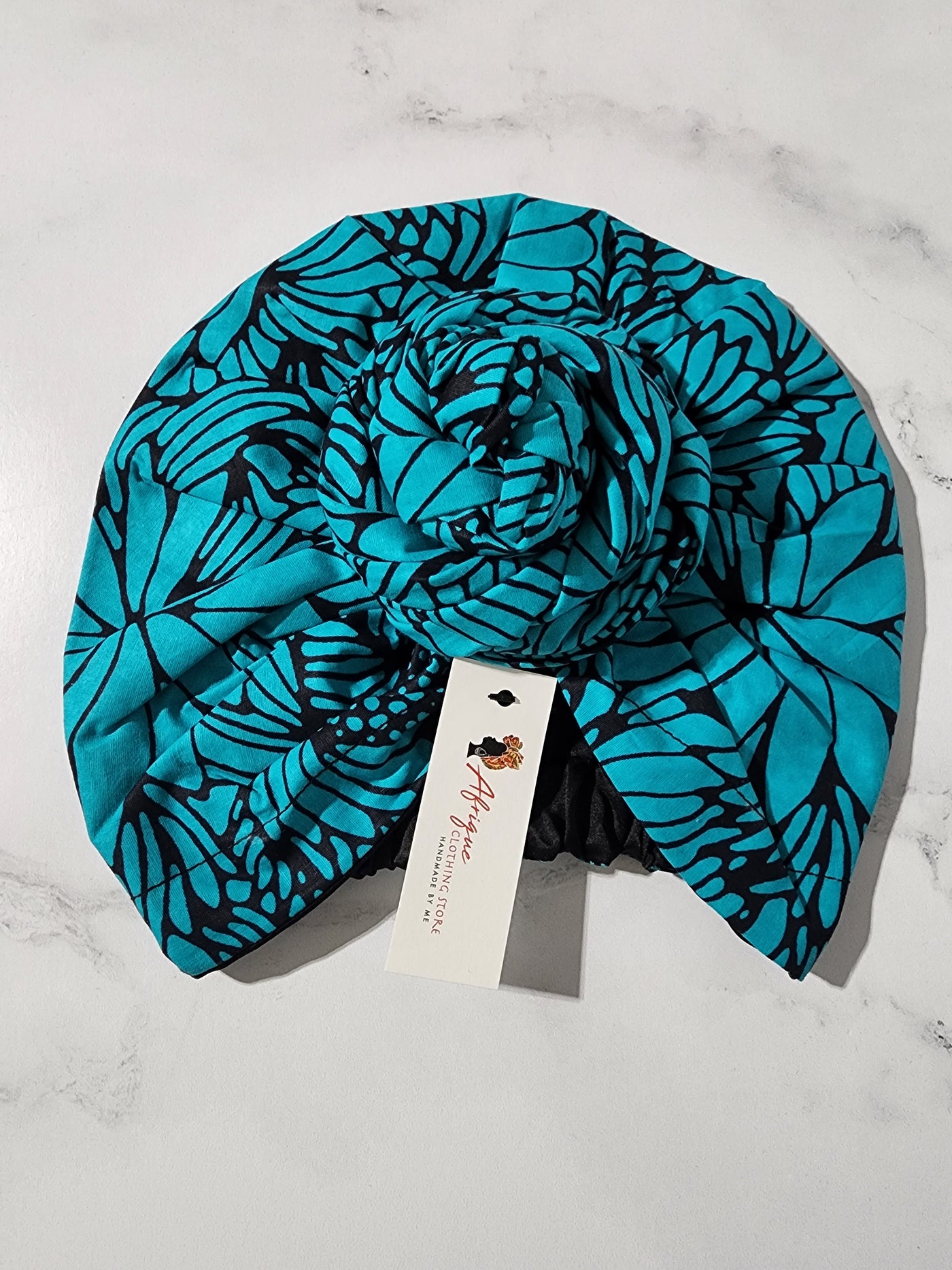 Teal and Black Pre-tied Headwrap,