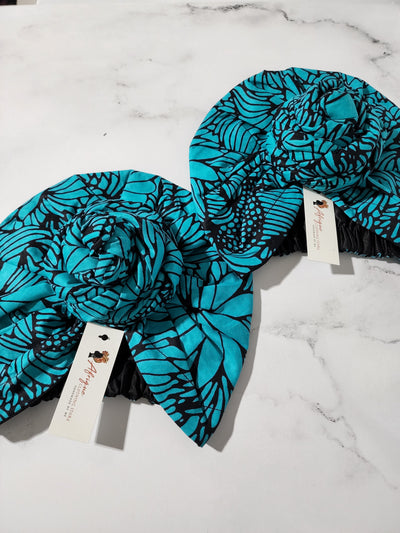 Teal and Black Pre-tied Headwrap,