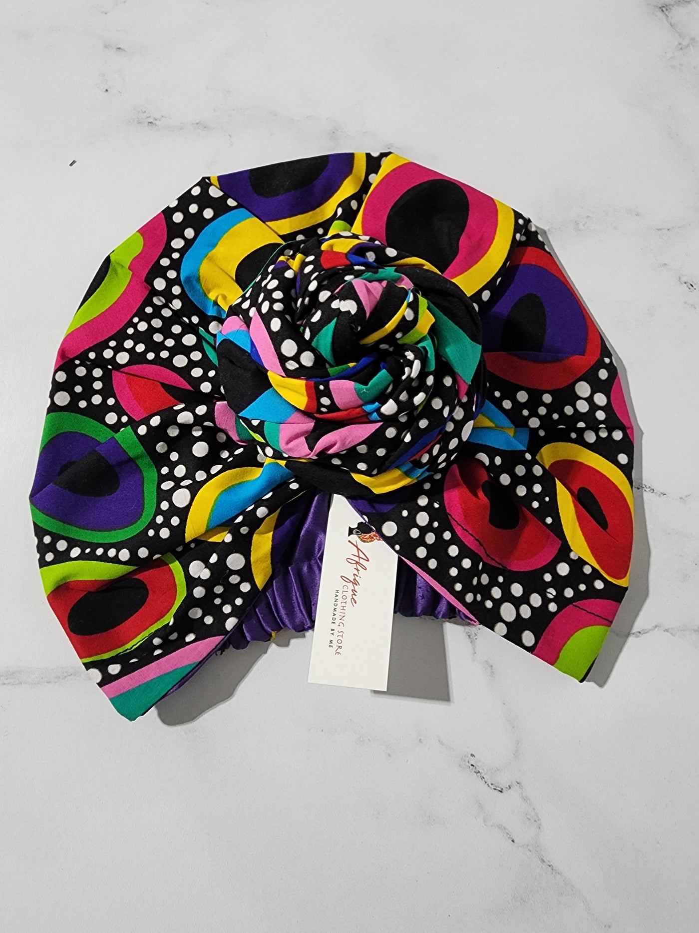 Black Multicolor Pre-tied Headwrap