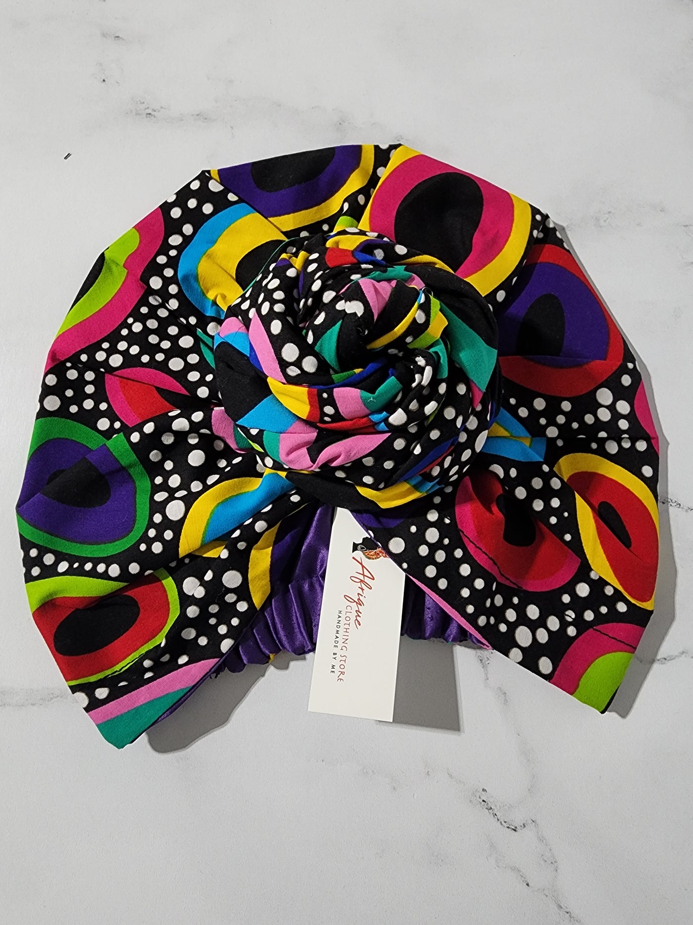 Black Multicolor Pre-tied Headwrap
