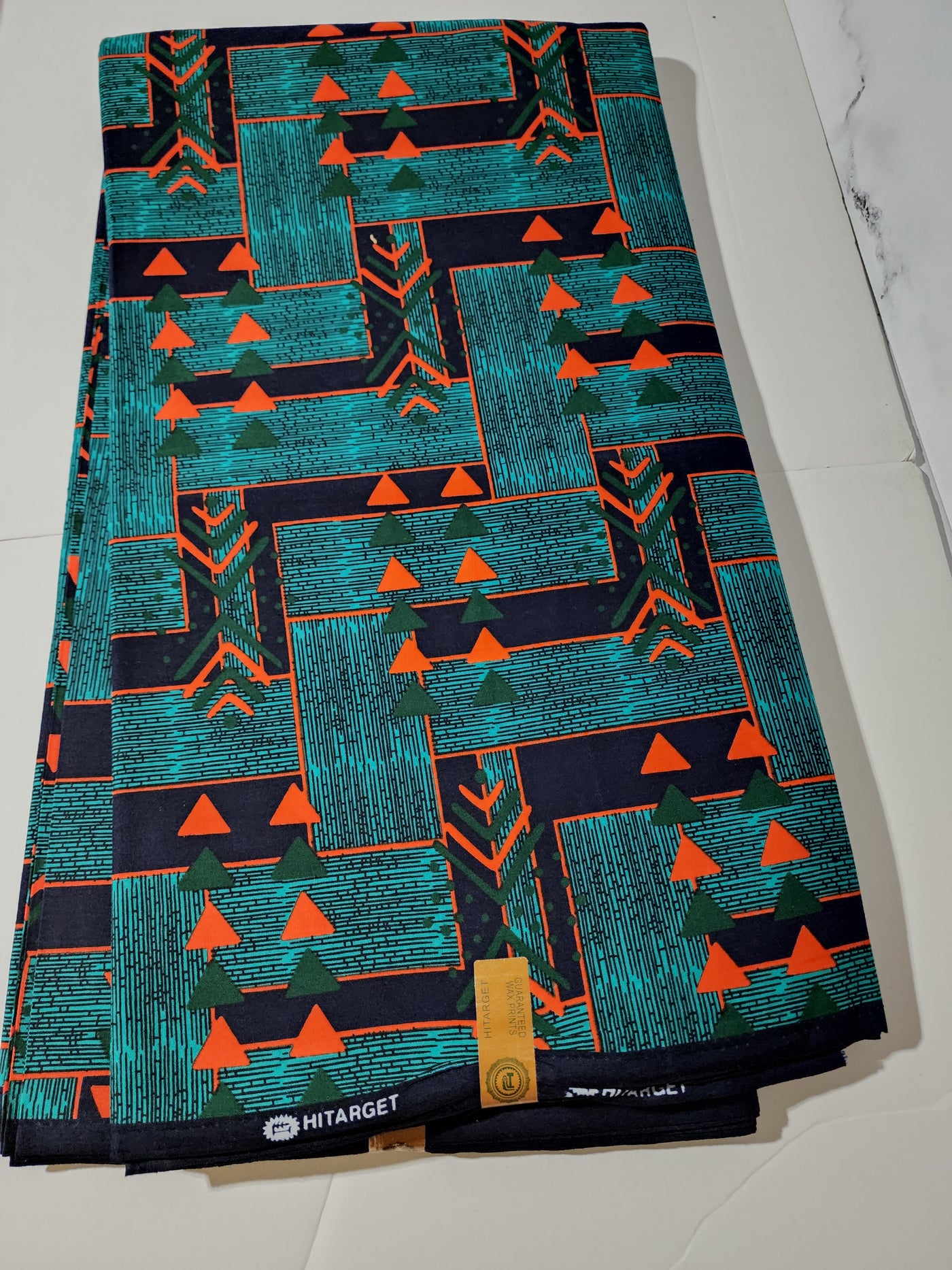 Teal Green and Orange Tribal Ankara Fabric, ACS0332