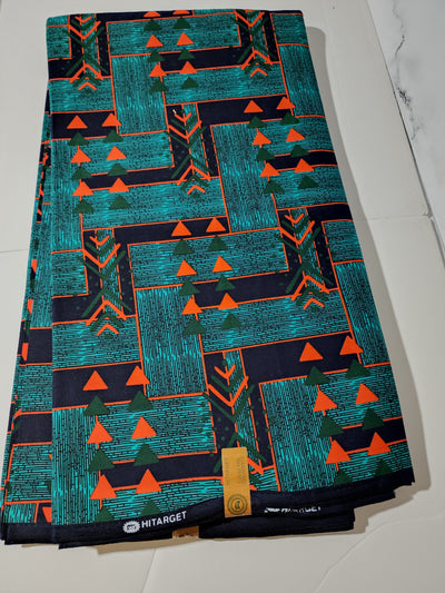 Teal Green and Orange Tribal Ankara Fabric, ACS0332