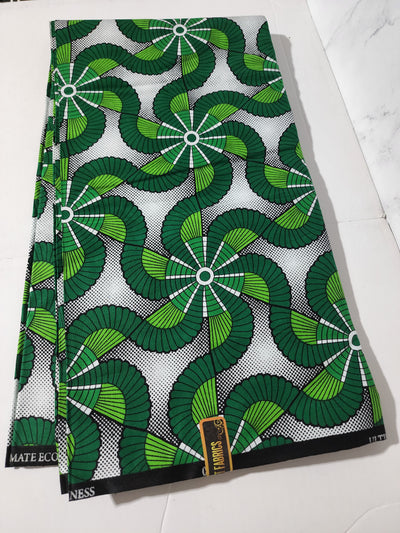 Green, White and Black Ankara Fabric, ACS0345