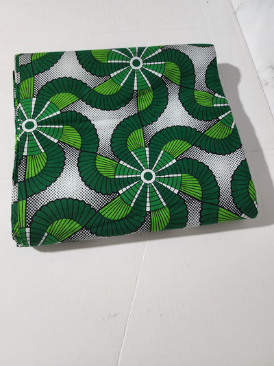 Green, White and Black Ankara Fabric, ACS0345