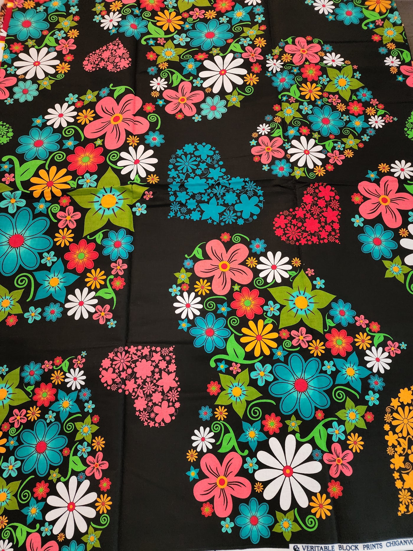 Black and Coral Ankara Fabric, ACS0392