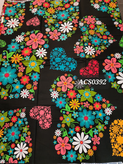Black and Coral Ankara Fabric, ACS0392