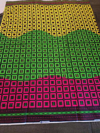 Green, Pink and Yellow Ankara Fabric, ACS0428