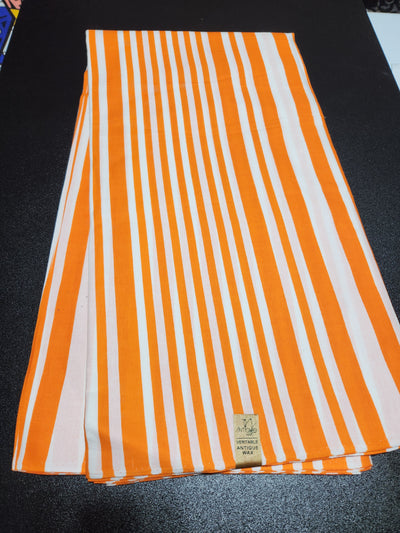 Orange and White Lines Ankara Fabric
