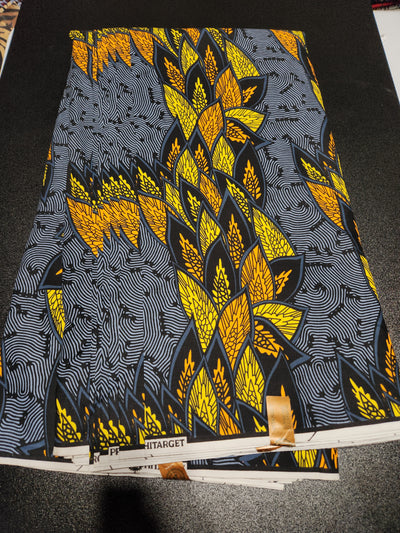 Gray and Yellow Ankara Print Fabric