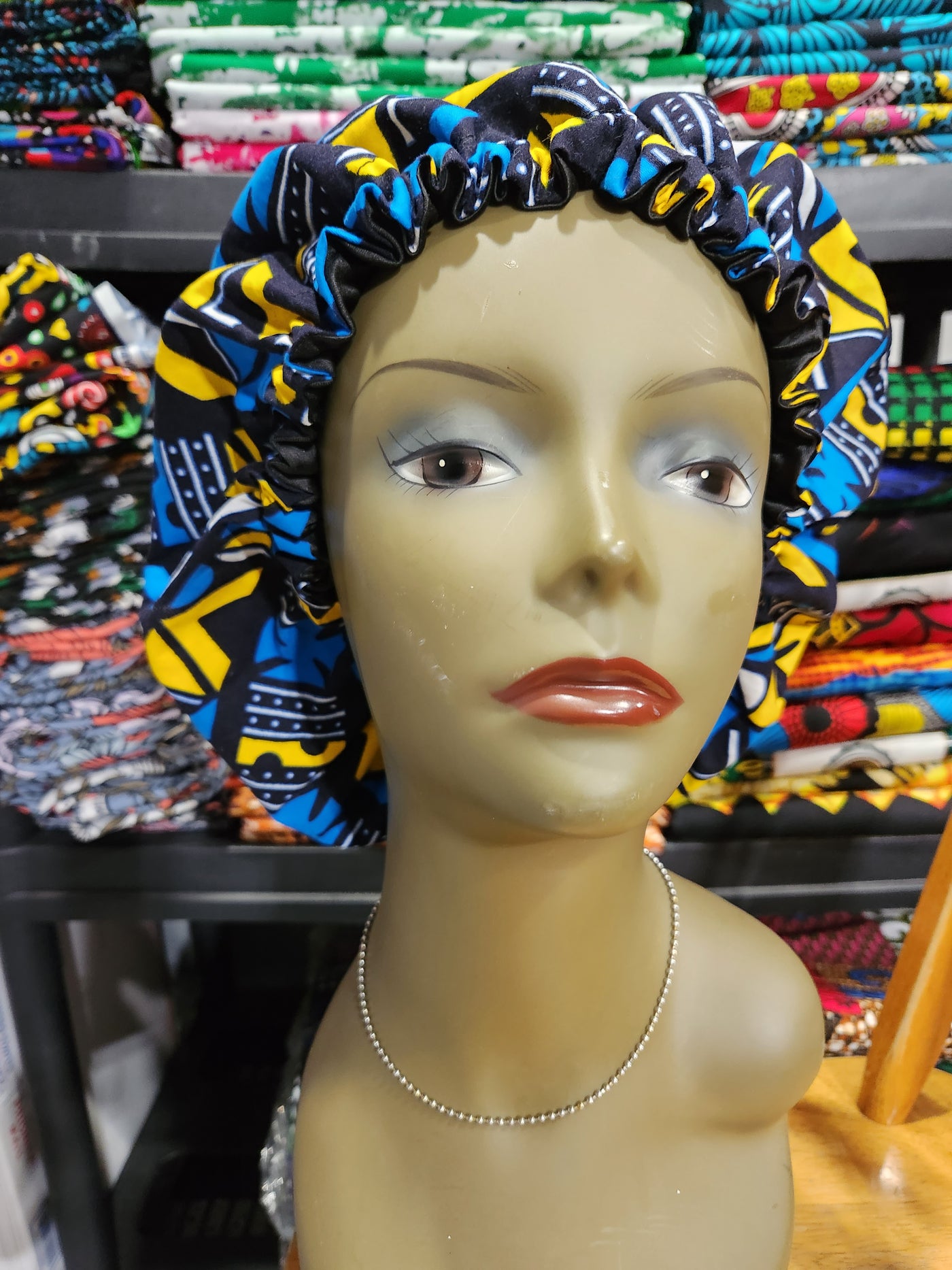 Satin-lined Reversible Drawstring Ankara Bonnet