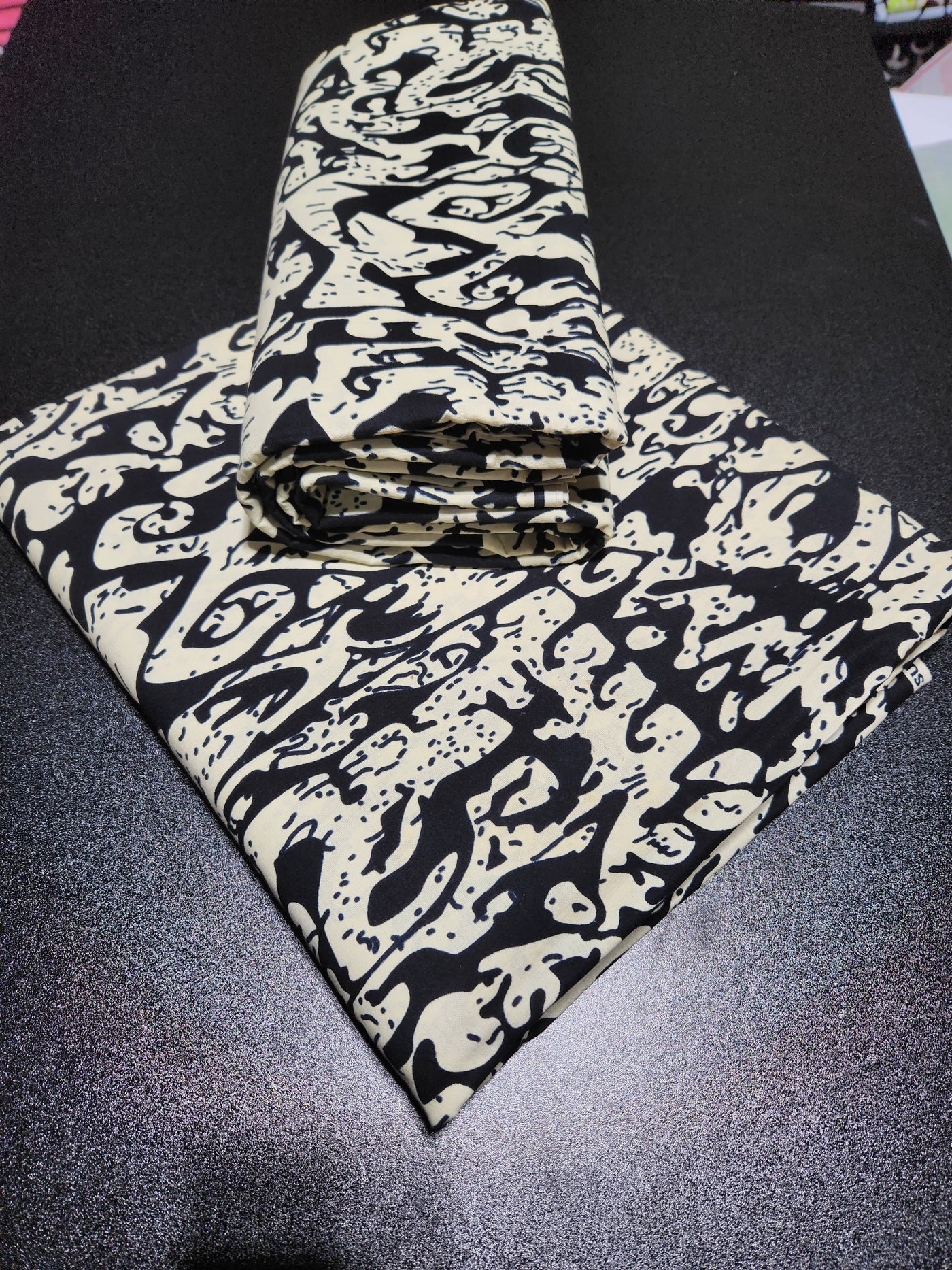 Cream and Black Ankara Print Fabric