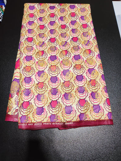 Ivory and Pink Ankara Print Fabric