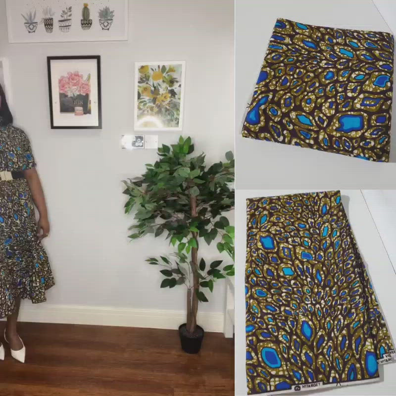 Brown And Blue African Ankara Print Fabric