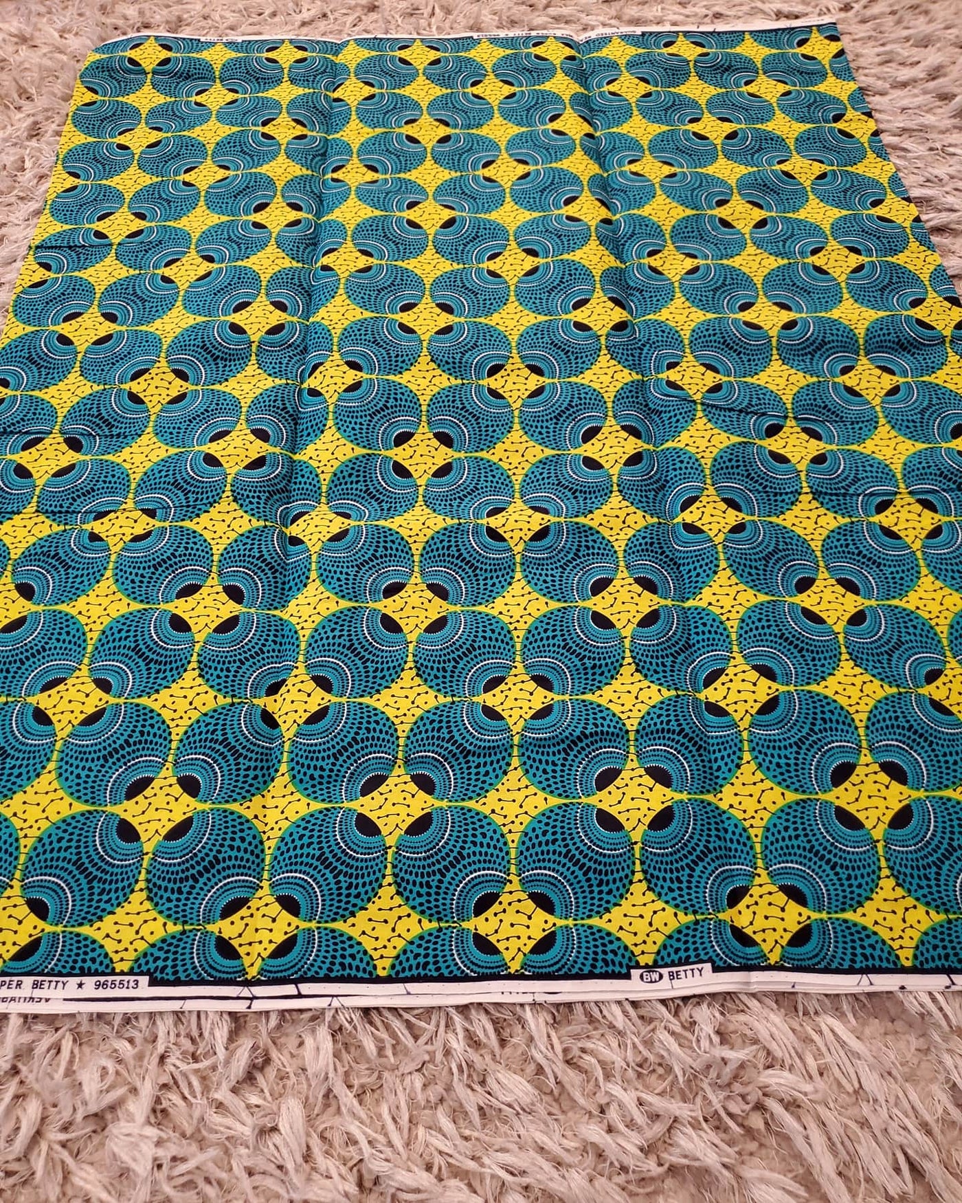 Teal Green and Yellow Multicolor African Ankara Print Fabric