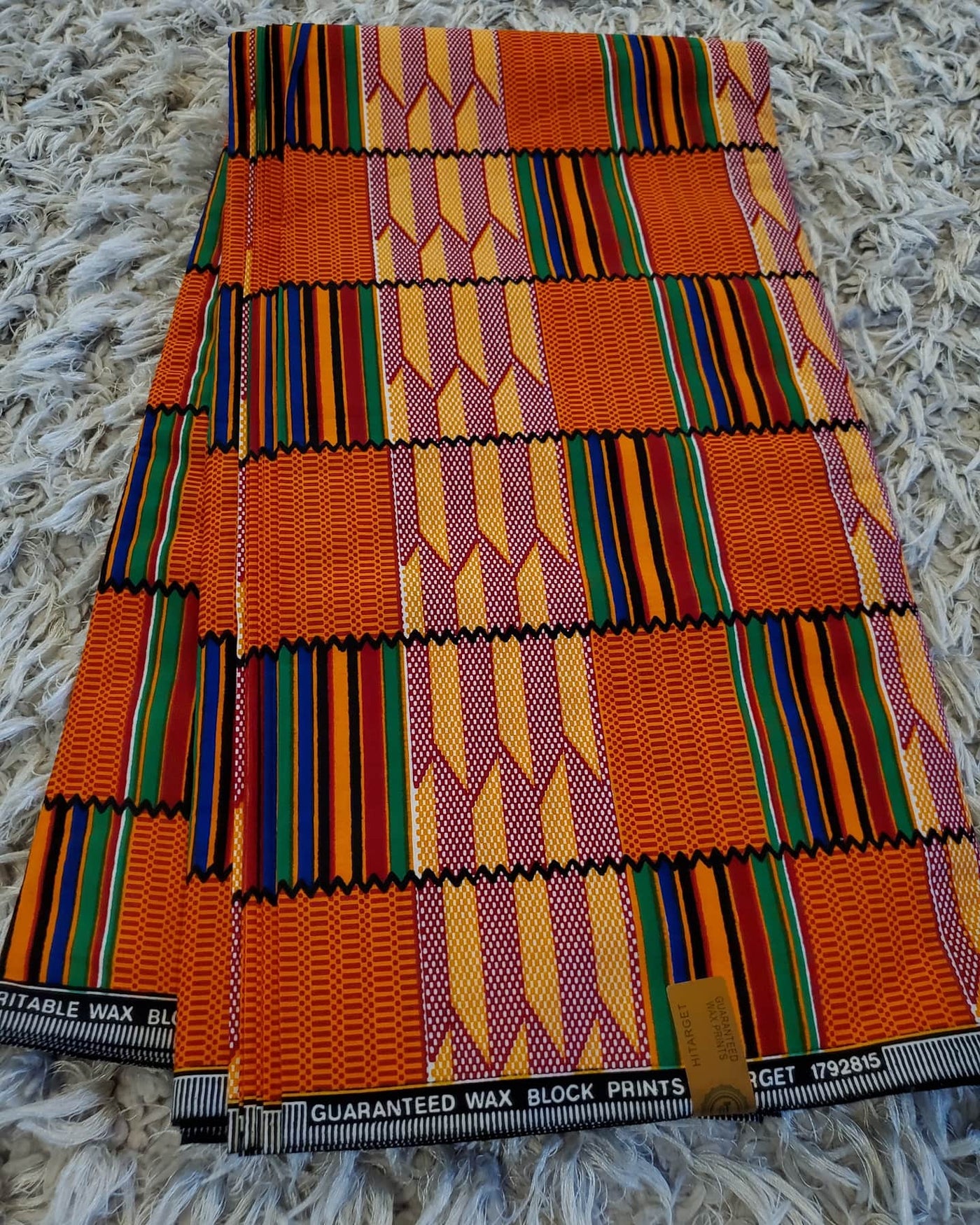 Orange and Green Kente African Ankara Print Fabric