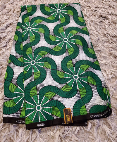 Green and White Multicolor African Ankara Print Fabric