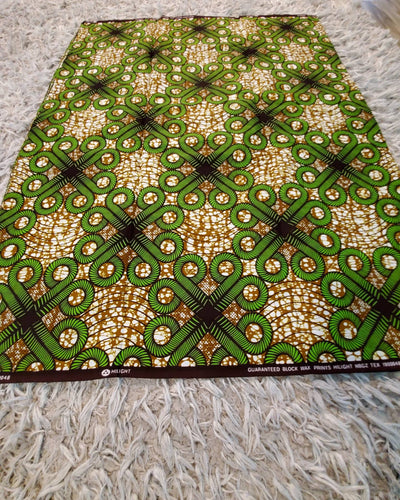 Green and Brown Multicolor African Ankara Print Fabric